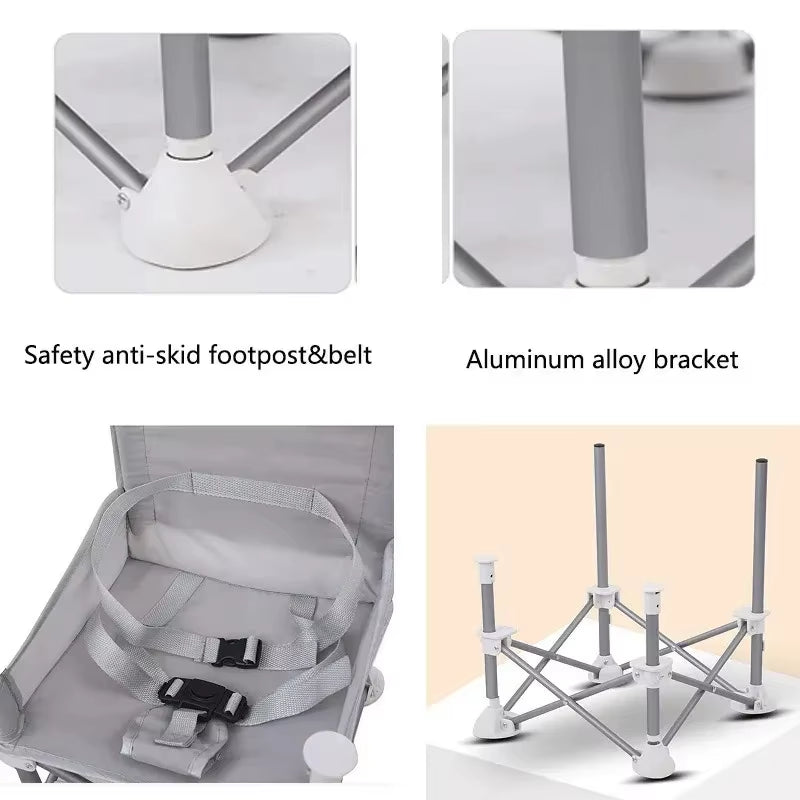 Aluminium Alloy Foldable Portable Compact Baby Chair with Safe Belt for Indoor Outdoor Use Easy Travel for Camping Picnics