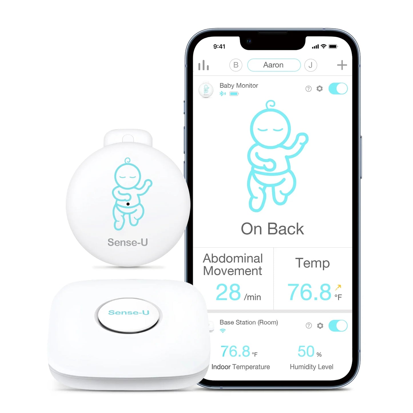 Smart Baby Abdominal Movement Monitor - Tracks Baby'S Abdominal Movement, Temperature, Rollover, Sleeping Position and Humidity on Smartphone and Base Station - Anytime, Anywhere, Green