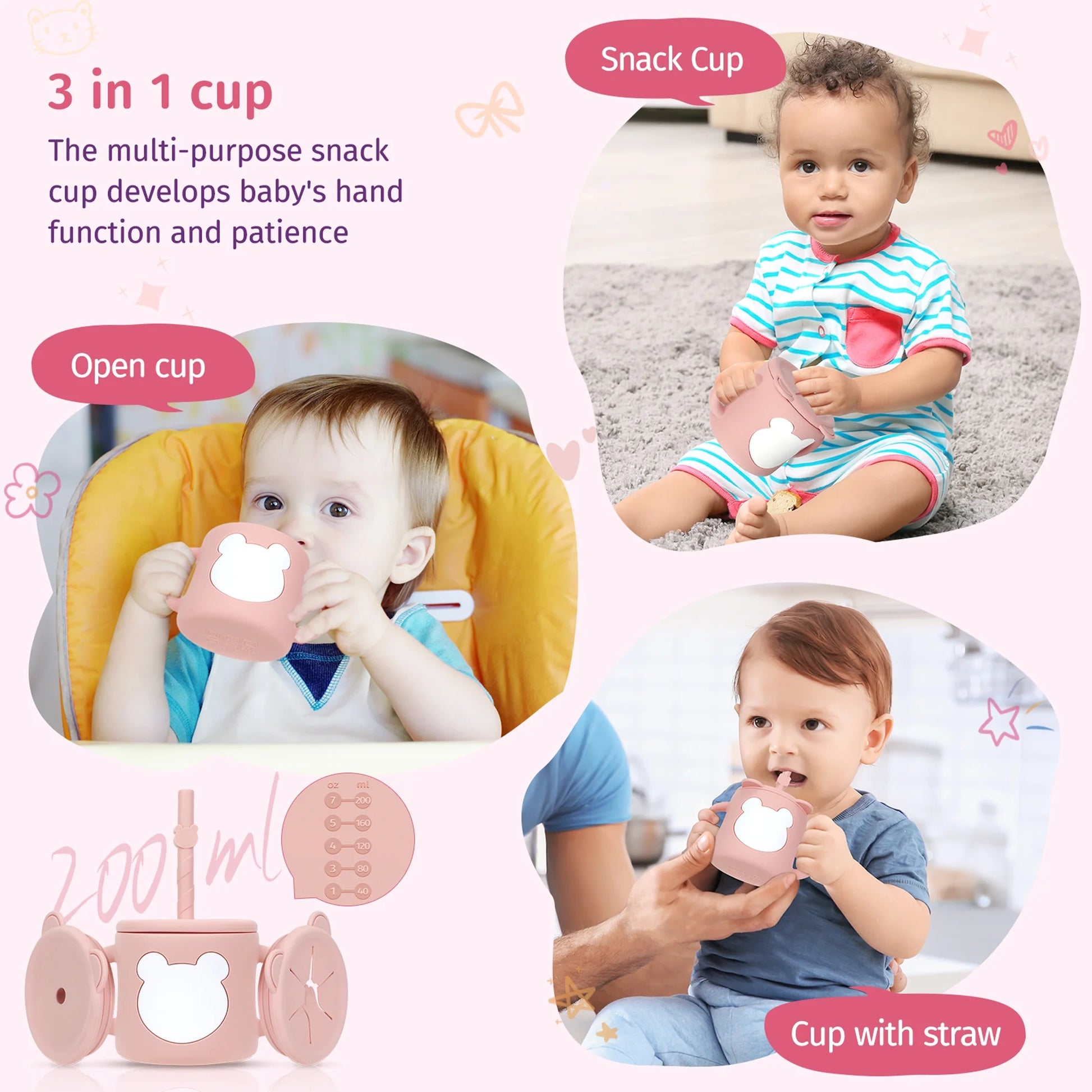 Silicone Baby Feeding Set, 12Pcs Safe Baby Led Weaning Supplies for Toddlers, Baby Plates and Bowl Set, Baby Spoon and Baby Bib, Baby Feeding Essentials(Pink)