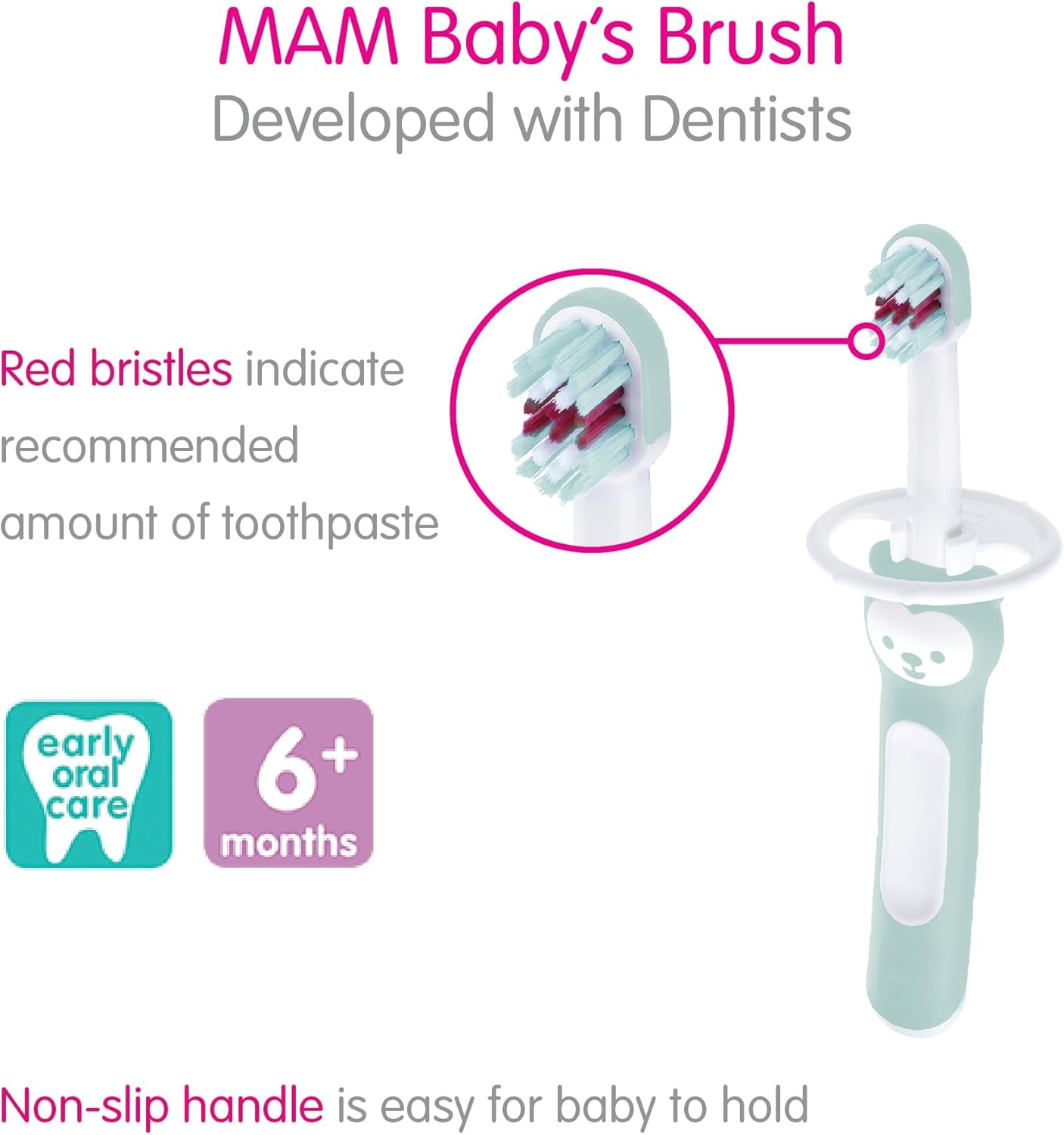 Baby Toothbrushes (2 Baby'S Brushes and 1 Safety Shield), Toothbrushes with Brushy the Bear Character, Interactive App, for Girls 6+ Months, Pink