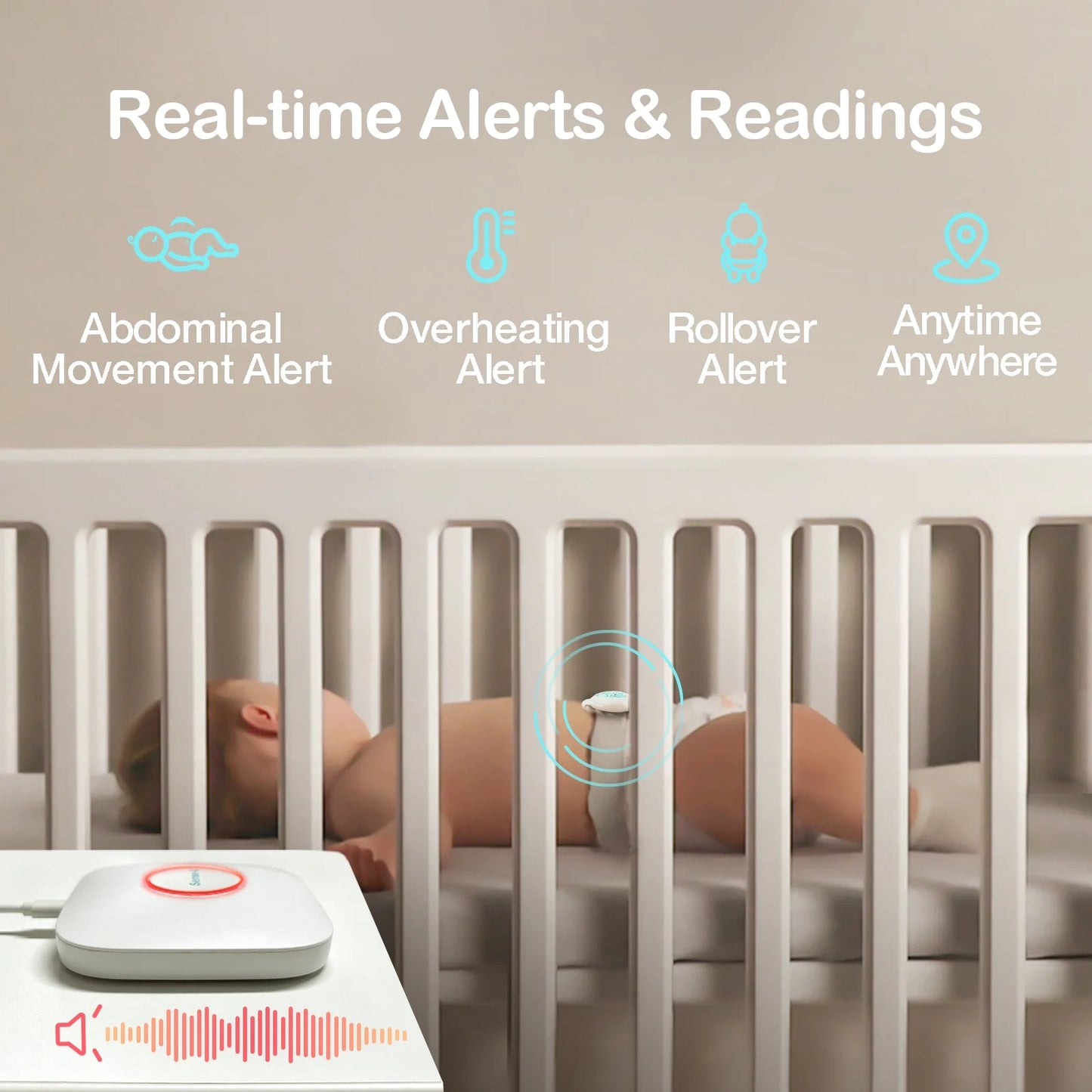 Smart Baby Abdominal Movement Monitor - Tracks Baby'S Abdominal Movement, Temperature, Rollover, Sleeping Position and Humidity on Smartphone and Base Station - Anytime, Anywhere, Green