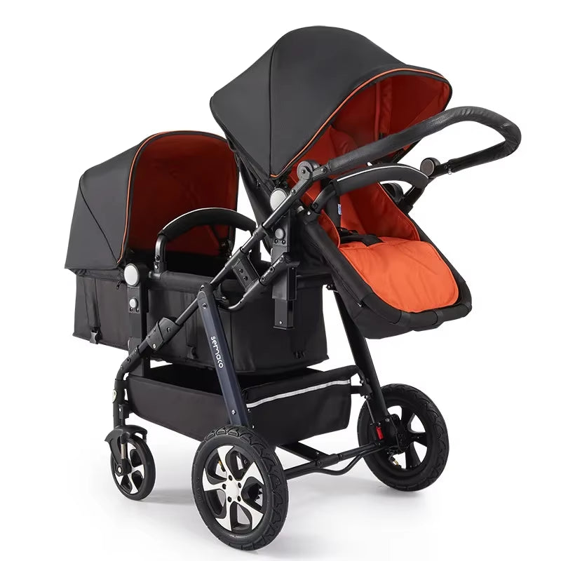 Luxury Twin Baby Stroller,High Landscape Pram,Folding Carriage,Twins Stroller Baby Car,Double Seat Strollers,Lying and Seating