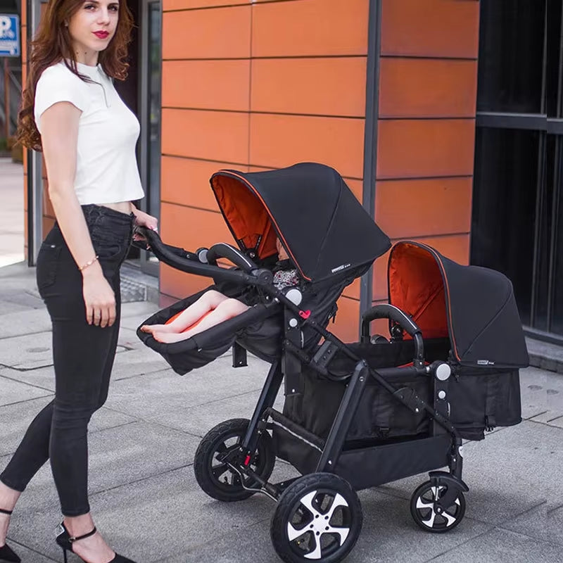 Luxury Twin Baby Stroller,High Landscape Pram,Folding Carriage,Twins Stroller Baby Car,Double Seat Strollers,Lying and Seating