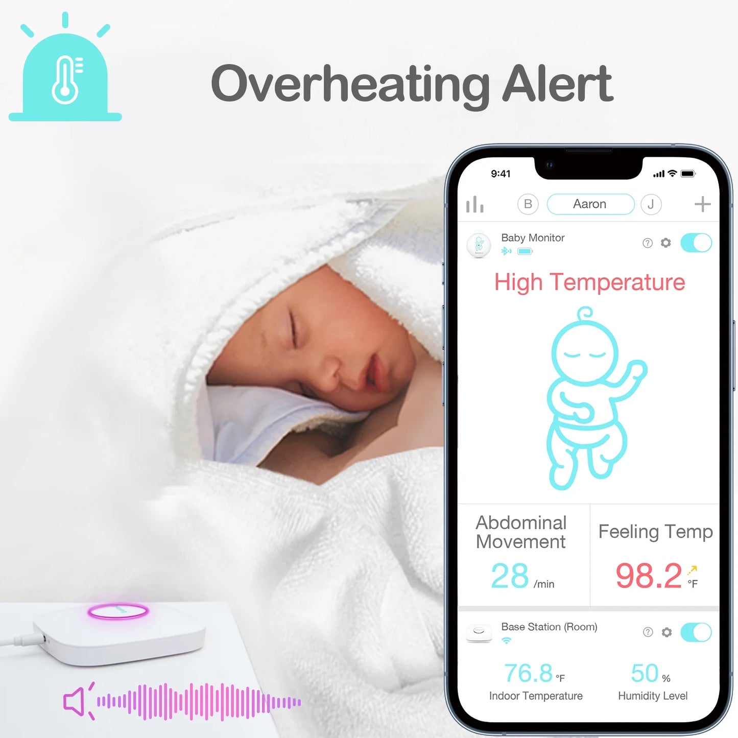 Smart Baby Abdominal Movement Monitor - Tracks Baby'S Abdominal Movement, Temperature, Rollover, Sleeping Position and Humidity on Smartphone and Base Station - Anytime, Anywhere, Green