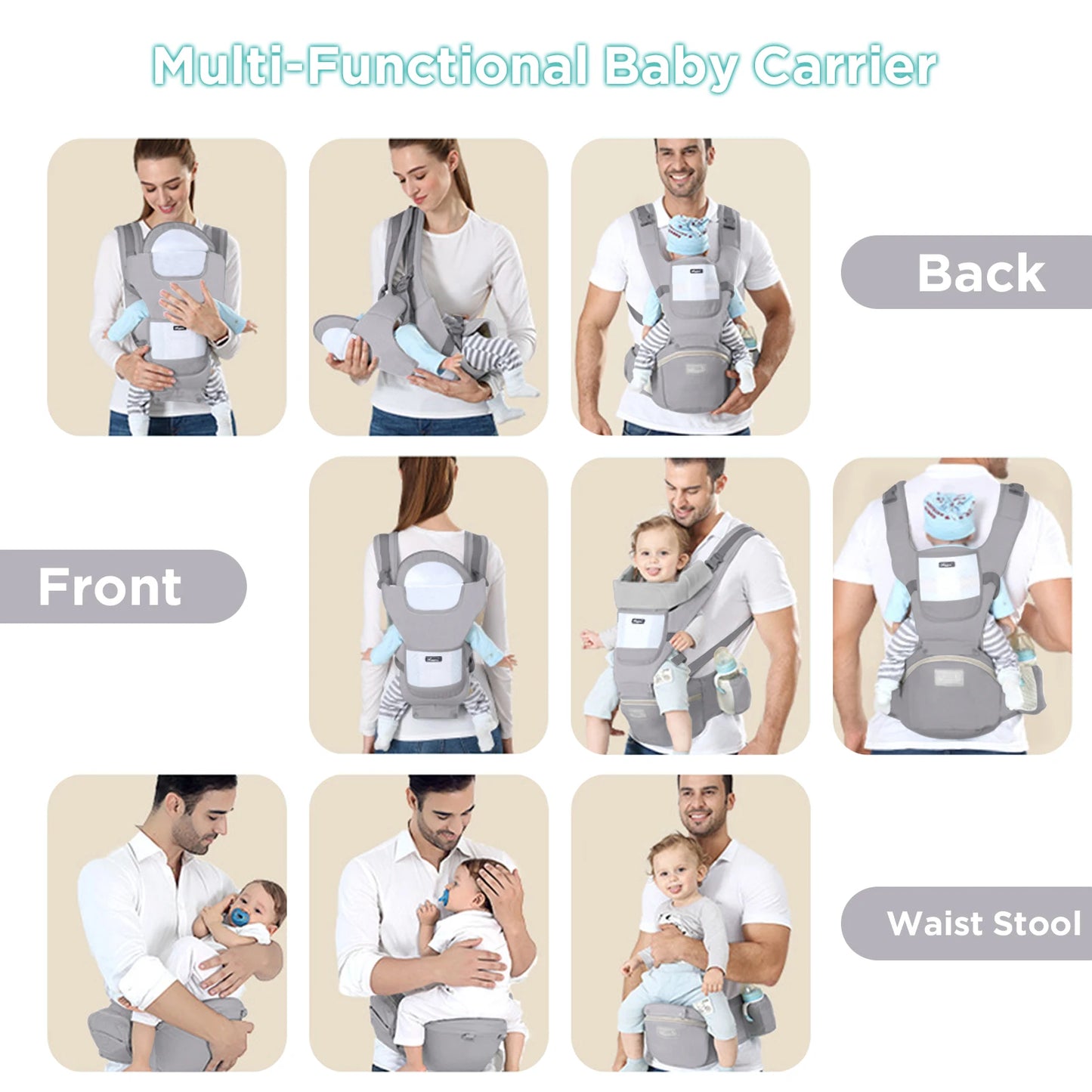 Cotton Baby Carrier Ergonomic Infant Waist Stool Newborn to Toddler Multi-Use before and after Kangaroo Bag Accessories