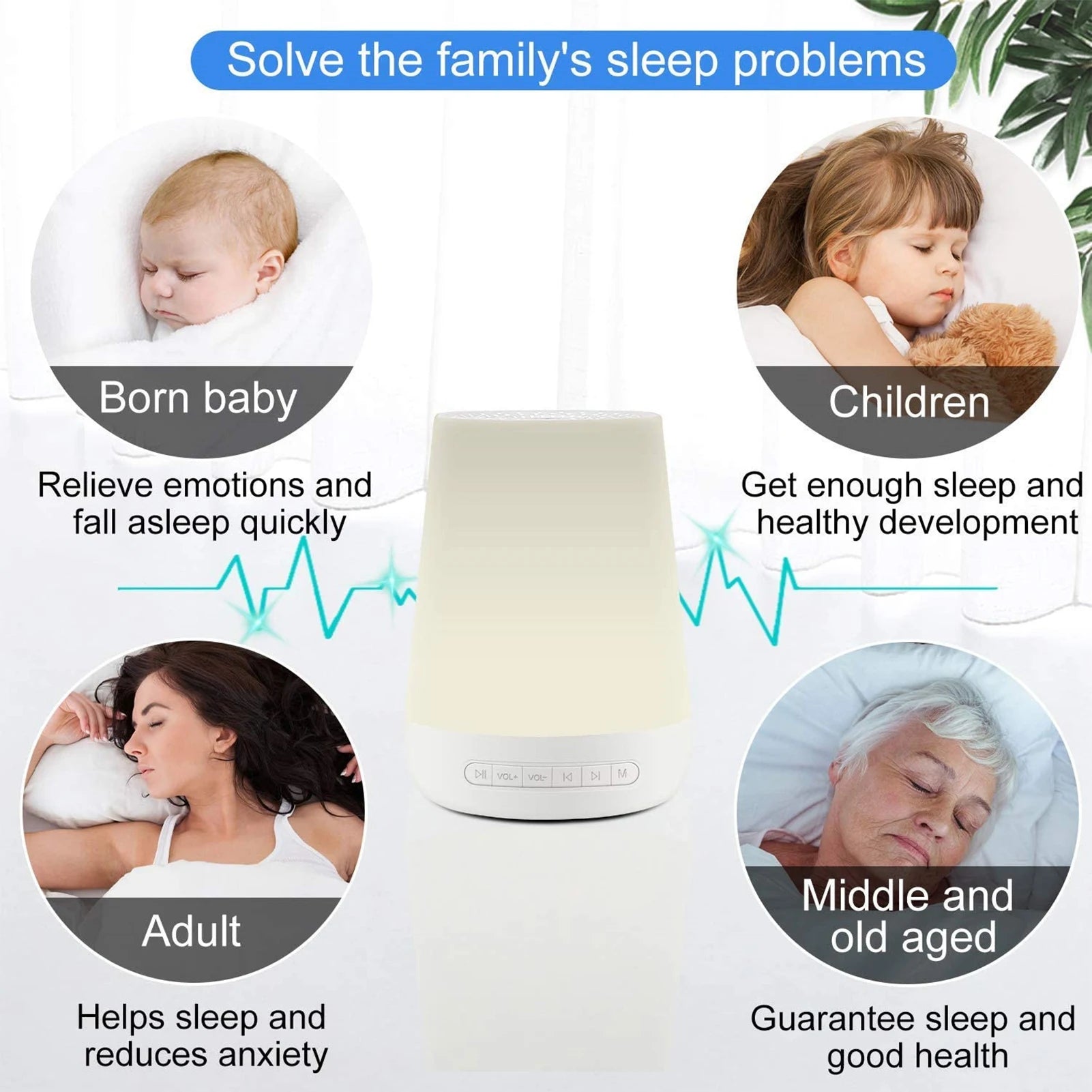 Smart White Noise Machine Baby Sleep Sound Machine Colorful Night Lights 34 Soothing Sounds Supports APP Remote Control